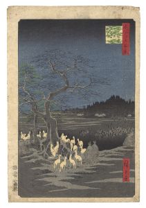 Hiroshige I/One Hundred Famous Views of Edo / New Year's Eve Foxfires at the Hackberry Tree in Oji[名所江戸百景　王子装束ゑの木大晦日の狐火]