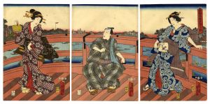 Kunisada II/Enjoying the Evening Cool on the Ryogoku Bridge[東都両国夕涼之図]