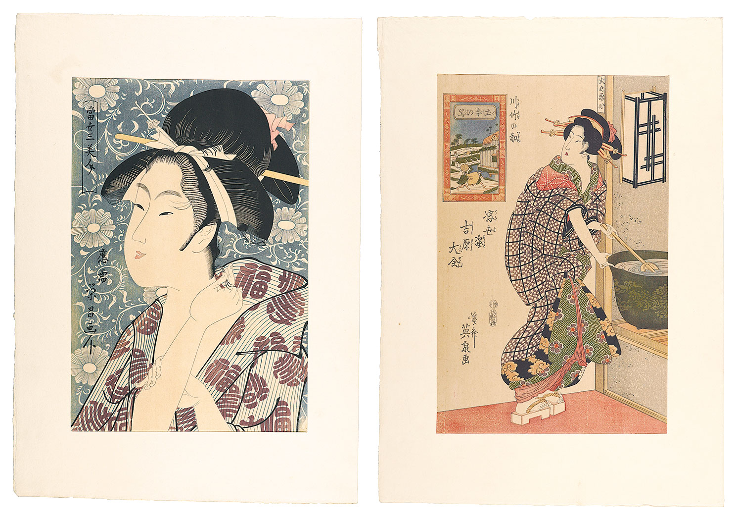 Eisen, Eisho “A Night Scene of the Tea-house  / A Beauty of Summer 【Reproduction】”／