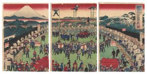 Kunimasa/New Year Event of Firefighters in Tokyo, January 4, 1875[亥ノ一月四日 東京火消出初階子乗之図]
