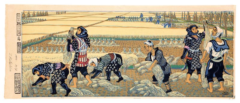 Katsuhira Tokushi “Four Scenes of Rice Cultivation / Harvest (Autumn)”／