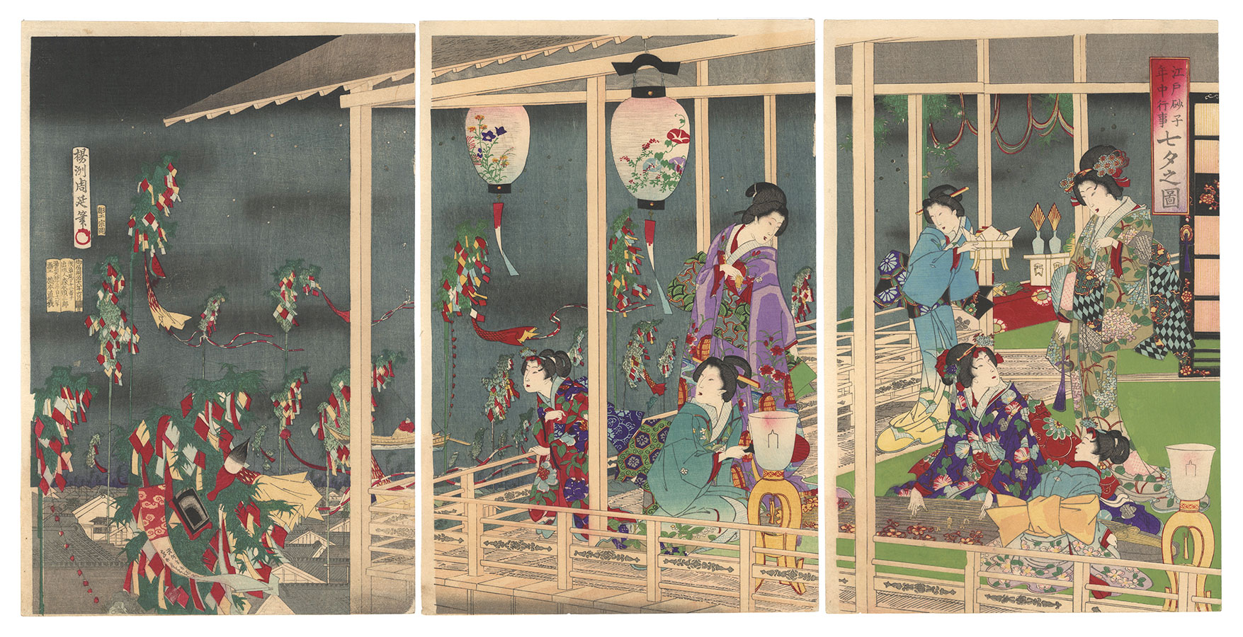 Chikanobu “Events in Edo Throughout the Year on Gold-speckled Paper / Festival of The Weaver”／