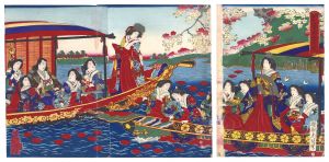 Chikanobu/Flowers of the Sumida River in the Third Month[比曲水 墨川弥生の花]