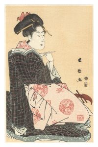 Kunimasa/Woman Holding a Shamisen Plectrum 【Reproduction】[撥を持つ女【復刻版】]