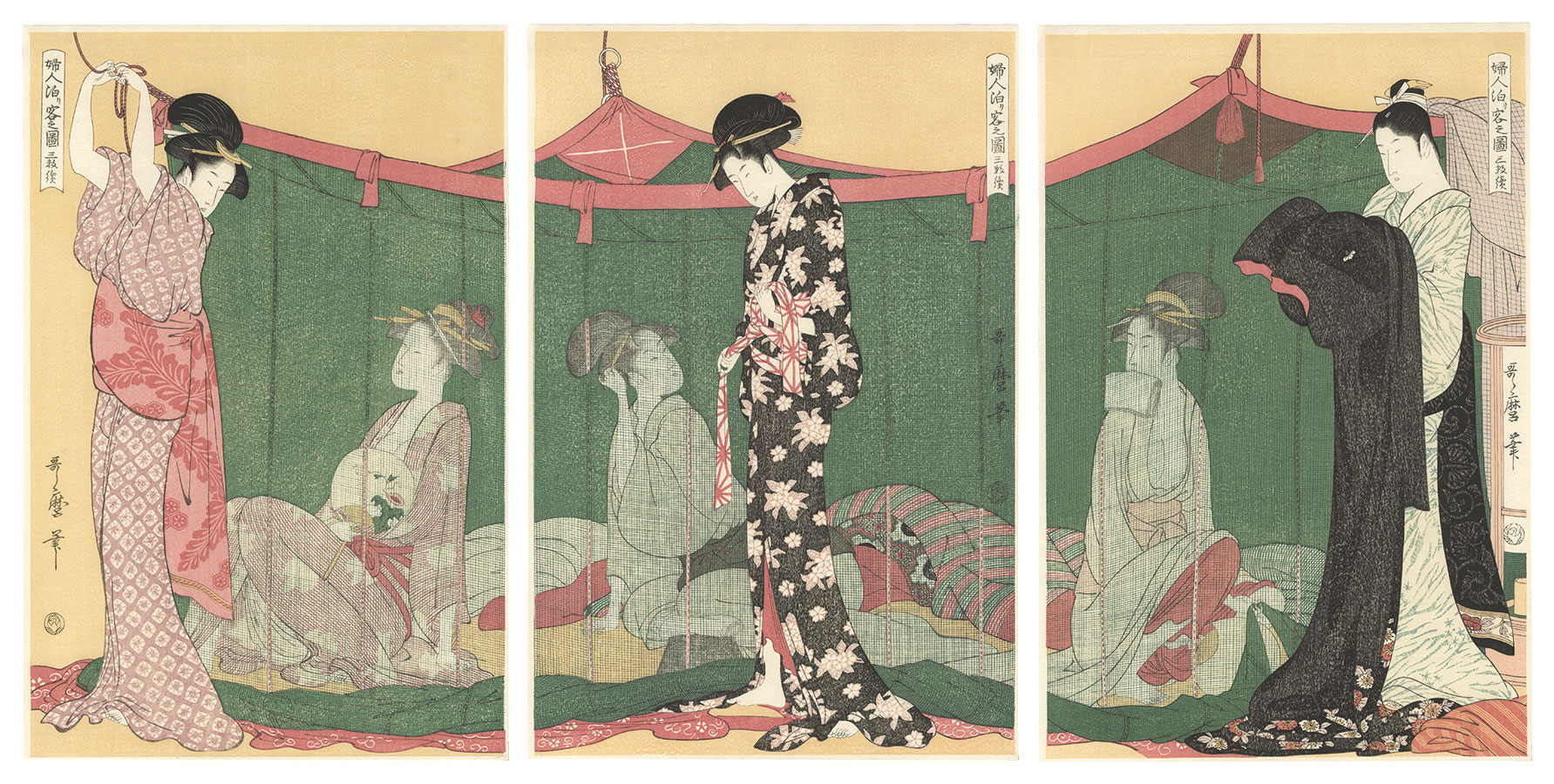 Utamaro “Woman Lodgers under a Mosquito Net【Reproduction】 ”／