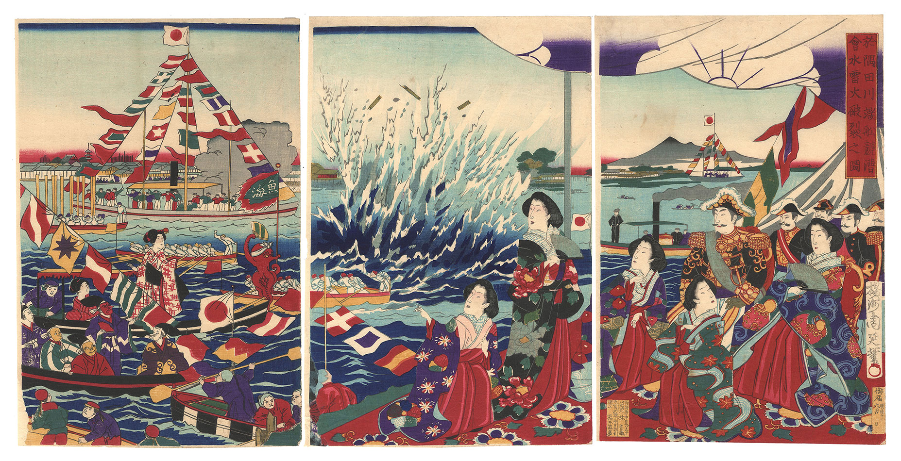 Chikanobu “Explosion of Torpedoes at the Boat Race Held beside Sumida River”／