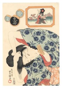 Toyokuni II/Elegant Women of Edo Likened to the Twelve Animals of Zodiac / Monkey【Reproduction】[風流東姿十二支　申【復刻版】]