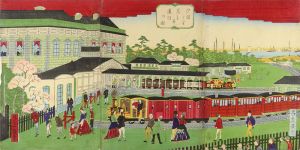 Ikkei/Steam Train Passing Shiodome in Tokyo[汐留与里蒸汽車通行の図]
