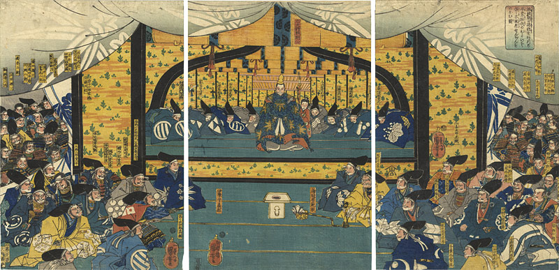 Kuniyoshi “Yoritomo Presiding at a War-council of All His Chief Followers in His Battle Against the Taira with the Rivalry of Sasaki and Kajiwara”／