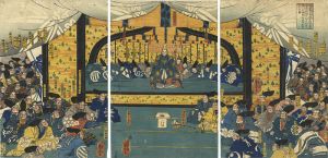 Kuniyoshi/Yoritomo Presiding at a War-council of All His Chief Followers in His Battle Against the Taira with the Rivalry of Sasaki and Kajiwara[源頼朝諸将を集め平家征伐の先陣を佐々木梶原にのぞむ図]