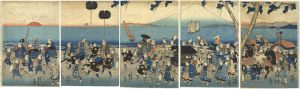 Kuniyoshi/Children Imitating a Daimyo Procession on the shore at sunset[子供行列図]
