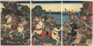 Kuniyoshi/A Popular Romance of the Three Kingdoms : One Scene about the Battle between Ma Chao and Cao Cao at bridge of Wei River[通俗三国志之内馬超大戦渭水橋曹操髭切敗走]