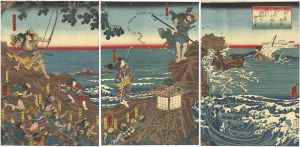 Kuniyoshi/Archer, Chinzei Hachiro Tametomo, sink  enemy ship in Oshima,Izu[鎮西八郎為朝伊豆の大嶋にて討手之兵船を射ルの図]