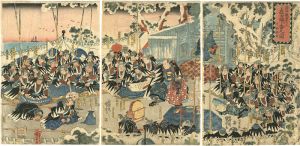 Kuniyoshi/47 Ronin burning incense before the tomb of their master Asano Takumi no Kami[忠臣蔵四十七人　義士焼香之図]