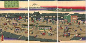 Koeisai/Famous VIews of Tokyo, Horse-drawn Carriages Run Between Kyobashi and Shinbashi[東京名所　日本橋京橋間鉄道馬車往復之図]