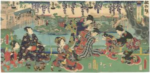 Toyokuni III/Wisteria in Bloom at Kameido[東宰府境内藤見之図　（亀戸天神）]