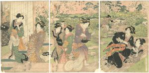 Kunisada/Beauties (Implying Yoritomo and Kagetoki at the Battle of Mt.Ishibashi)[時世石ばし山、頼朝ふし木かくれの図]