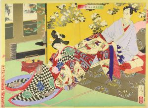Yoshitoshi/A New Selection of Eastern Brocade Prints / The Shogun Tsunayoshi Teaches Osame to be a Courtesan[新撰東錦絵　於さめ遊女を学ぶ図]