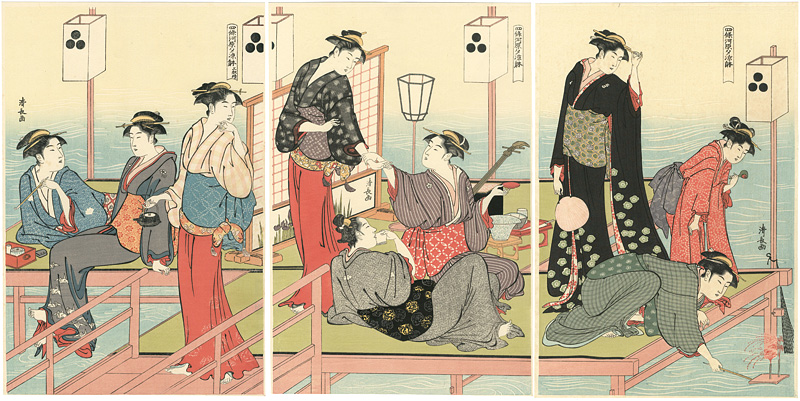 Kiyonaga “Cooling off in the Evening at Shijo Riverbank【Reproduction】”／