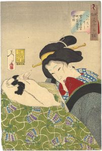 Yoshitoshi/32 Aspects of Women / Looking Warm : The Appearance of an Urban Widow of the Kansei Era[風俗三十二相　あつたかさう　寛政年間　町家後家の風俗]