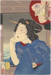 Yoshitoshi/32 Aspects of Women / Looking Cool : The Appearance of a Geisha in the Fifth or Sixth Year of Meiji[風俗三十二相　すずしさう　明治五六年以来　芸妓の風俗]