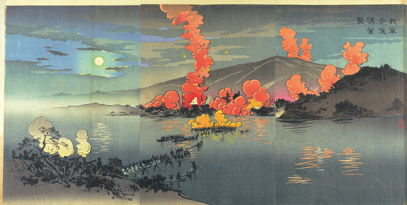 Kiyochika “Sino-Japanese War : Night Attack by Our Armed Forces Against the Chinese Camp atPyongyang ”／