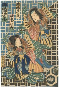 Kunichika/Kabuki Print : The Spirit of a Male and Female Mandarin Ducks[法四季紙家橘拙　浄瑠理四季の冬　雄鴦の霊　雌鴦の霊]