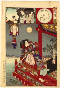 Chikanobu/Setsugekka (Snow, Moon and Flowers)　/ Bushu Province : Moon over Ishihama, Taigyu Tower, Inusaka Keno [雪月花　武州　石浜の月　対牛楼　犬坂毛野]