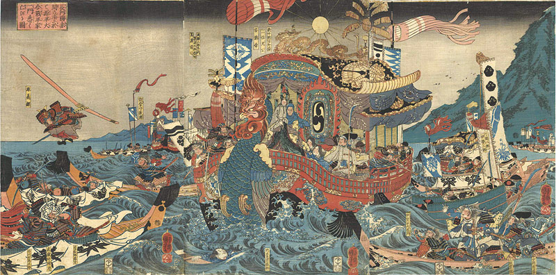 Kuniyoshi “In the Great Battle betwen the Minamoto and the Taira at Akama Bay in Nagato Province, the Taira Clan Are Utterly Destroyed”／