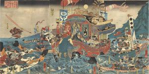 Kuniyoshi/In the Great Battle betwen the Minamoto and the Taira at Akama Bay in Nagato Province, the Taira Clan Are Utterly Destroyed[長門国赤間の浦に於て源平大合戦平家一門悉く亡びる図]