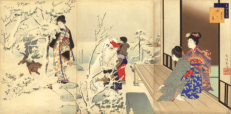 Shuntei “Beautiful Women for the 12 Months / The 12th Months - Snow Viewing”／