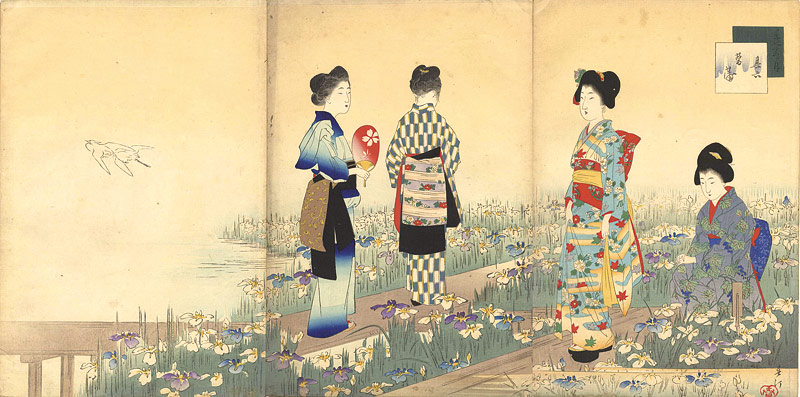 Shuntei “Beautiful Women for the Twelve Months / The 6th Months - Women in an Iris Garden”／