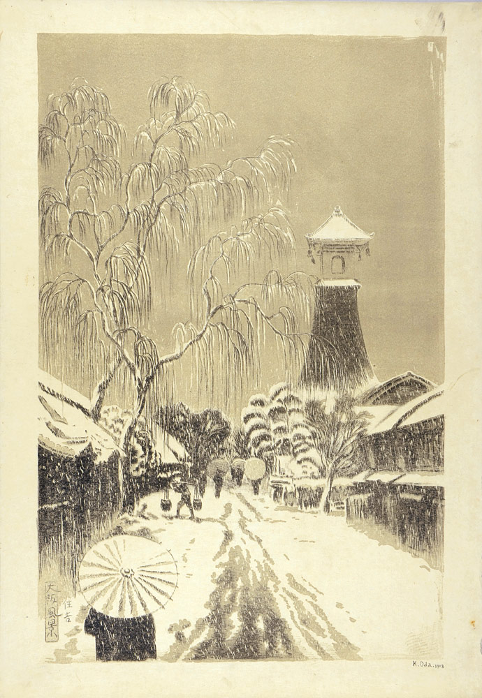 織田一磨｢大阪風景　住吉（雪景）｣／