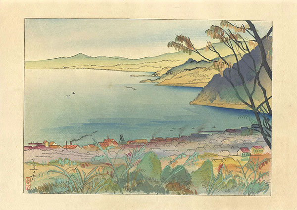 山口蓬春｢大和絵版画 日本八景 別府温泉｣／