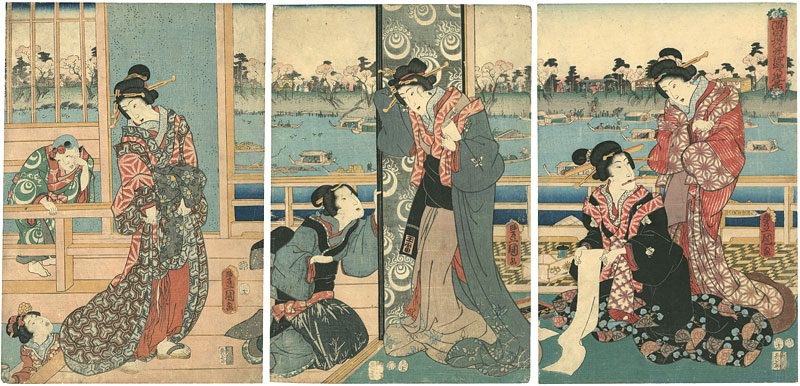 Toyokuni III “Cherry Blossoms in Full Bloom on the Banks of the Sumida River”／