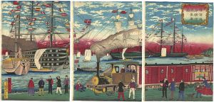 Hiroshige III/Picture of a Steam Locomotive along the Yokohama Waterfront[横浜海岸鉄道蒸気車図]