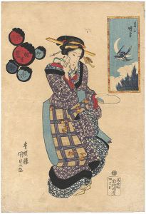 Kunisada I/Collection of Fashionable Pairings / Moon and Cuckoo[新板風流相生尽　卯春　月に時鳥]