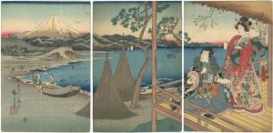 Hiroshige I / Toyokuni III/View of Tago Bay (Prince Genji and a Companion at Tago Bay)[田子のうらの風景]