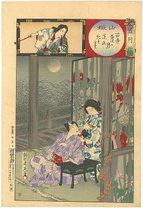 Chikanobu/Setsugekka (Snow, Moon and Flowers)　/ Yamashiro Province ; Moon after the Rain in Old Temple, Prince Genji  & Tasogare[雪月花　山城　古寺雨後の月　源氏　たそがれ]