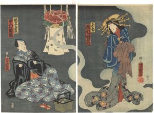 Yoshiiku/Kabuki Scene from Norinoshikishikakitsunofututuka[法四季紙家橘拙]