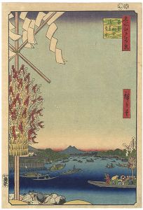 Hiroshige I/100 Famous Views of Edo / Boats at Ryogoku Bridge with a Distant View of Asakusa[名所江戸百景　両国船中浅草遠景]