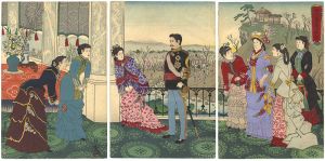 Kiyochika/Emperor Meiji and His Consort in the Plum Garden[御代春恵の梅園]