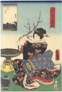 Toyokuni III / Kunihisa/Famous Places in Edo Compared with 100 Beauties / Surugadai[江戸名所百人美女　するがだい]