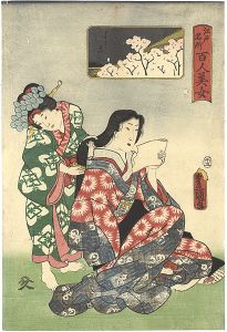 Toyokuni III / Kunihisa/Famous Places in Edo Compared with 100 Beauties / Yoshiwara[江戸名所百人美女　よし原]