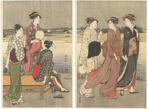 Kiyonaga/Enjoying the Evening Cool on the Banks of the Sumida River【Reproduction】[大川端夕涼み図【復刻版】]