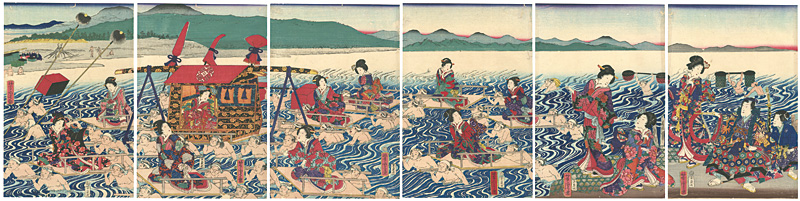 Yoshitora “Genji Crossing the Oi River with Attendants”／