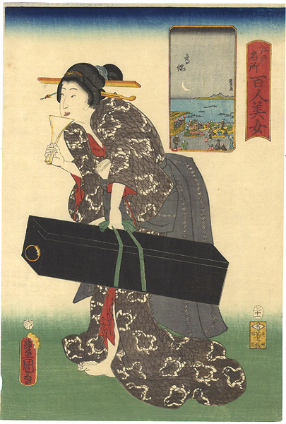 Toyokuni III, Kunihisa “Famous Places in Edo Compared with 100 Beauties / Takanawa”／