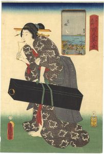 Toyokuni III, Kunihisa/Famous Places in Edo Compared with 100 Beauties / Takanawa[江戸名所百人美女　高輪]