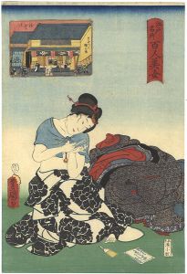 Toyokuni III, Kunihisa/Famous Places in Edo Compared with 100 Beauties / Asakusa Suwa-cho[江戸名所百人美女　浅草すハ丁]