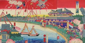 Kunitoshi/Famous views of Tokyo : Horse Race at Shinobazu Pond[東京名所之図　不忍池競馬之図]